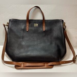 Madewell Black Leather Tote Bag with Brown Straps